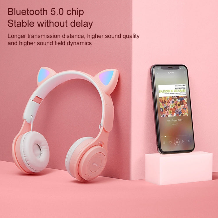 M6 Luminous Cat Ears Two-color Foldable Bluetooth Headset with 3.5mm Jack & TF Card Slot(White) - Headset & Headphone by PMC TechLife | Online Shopping South Africa | PMC TechLife