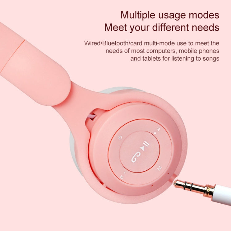 M6 Luminous Cat Ears Two-color Foldable Bluetooth Headset with 3.5mm Jack & TF Card Slot(White) - Headset & Headphone by PMC TechLife | Online Shopping South Africa | PMC TechLife