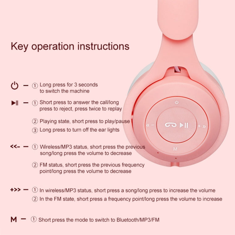 M6 Luminous Cat Ears Pure-color Foldable Bluetooth Headset with 3.5mm Jack & TF Card Slot (White) - Headset & Headphone by PMC TechLife | Online Shopping South Africa | PMC TechLife