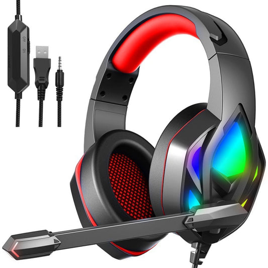 H100 PC Computer E-sports Gaming RGB Light Wired Headset with Microphone (Black Red) - Multimedia Headset by PMC Jewellery | Online Shopping South Africa | PMC Jewellery
