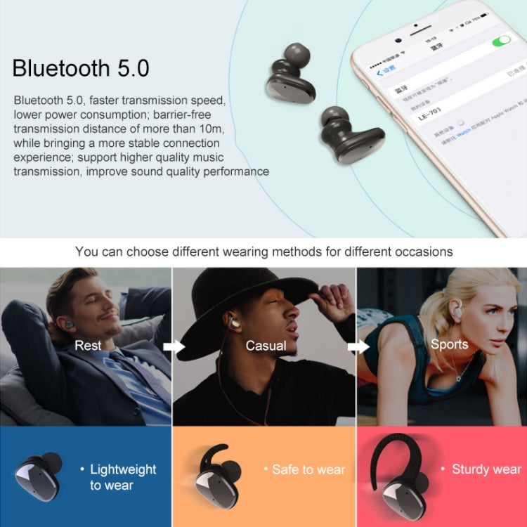 LE-703 Bluetooth 5.0 Waterproof True Wireless Sports Bluetooth Earphone (Pink) - TWS Earphone by PMC Jewellery | Online Shopping South Africa | PMC Jewellery