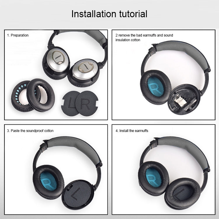 1 Pair Soft Earmuff Headphone Jacket with Sound Insulation Cotton for BOSE QC2 / QC15 / AE2 / QC25(Black) - Earmuff & Pad by PMC TechLife | Online Shopping South Africa | PMC TechLife