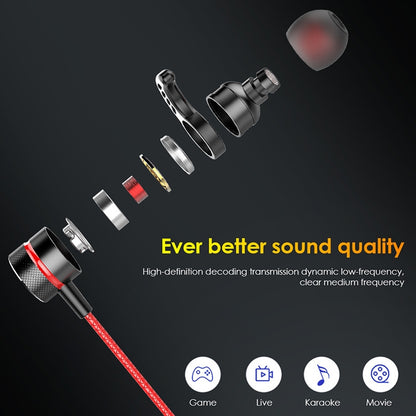G21 1.2m Wired In Ear 3.5mm Interface Stereo Wire-Controlled HIFI Earphones Video Game Mobile Game Headset With Mic(Red) - In Ear Wired Earphone by PMC Jewellery | Online Shopping South Africa | PMC Jewellery