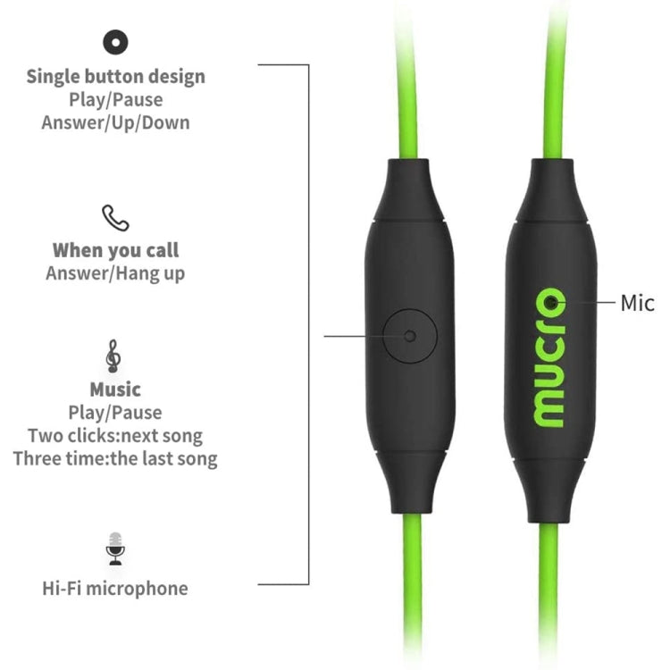 Mucro MB-232 Running In-Ear Sport Earhook Wired Stereo Headphones for Jogging Gym(Green) - Sport Earphone by Mucro | Online Shopping South Africa | PMC Jewellery