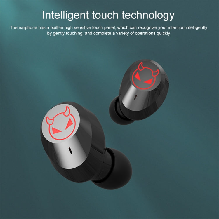 M23 Little Devil Pattern Intelligent Noise Reduction Touch Bluetooth Earphone with Three-screen Battery Display & Mirror Charging Box, Support HD Call & Siri (Black) - Bluetooth Earphone by PMC TechLife | Online Shopping South Africa | PMC TechLife