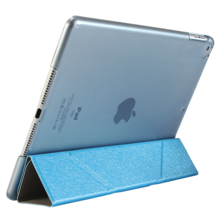 For iPad 9.7 (2018) & iPad 9.7 (2017) & iPad Air Silk Texture Horizontal Deformation Flip Leather Case with Three-folding Holder(Blue) - free shipping - PMC TechLife - Order now!
