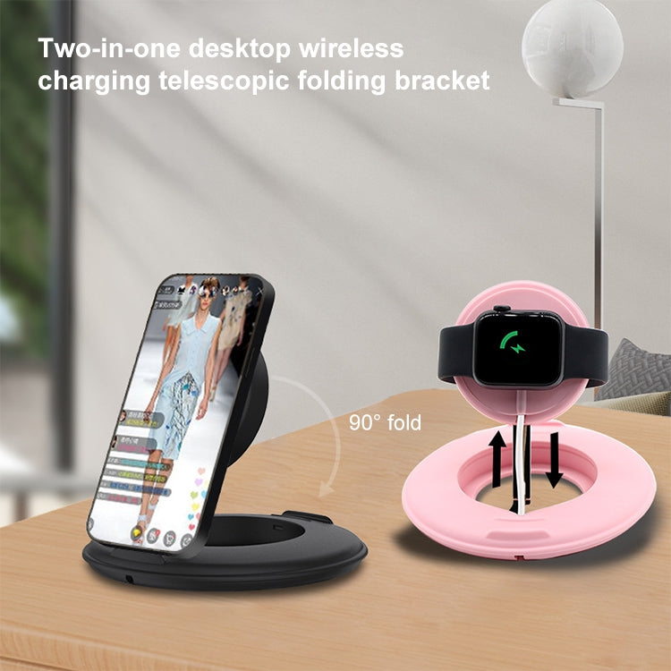 2 in 1 Silicone Desktop Wireless Charger Telescopic Stand For iPhone / Watch Wireless Charger (Gray Blue) - Desktop Holder by PMC TechLife | Online Shopping South Africa | PMC TechLife