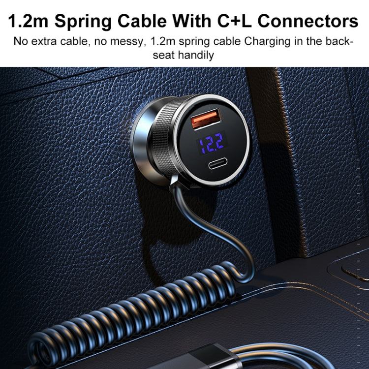 REMAX RCC336 Saga Series 2 in 1 Car 52.5W PD Fast Charger with USB-C / Type-C + 8 Pin Spring Cable - Car Charger by REMAX | Online Shopping South Africa | PMC Jewellery