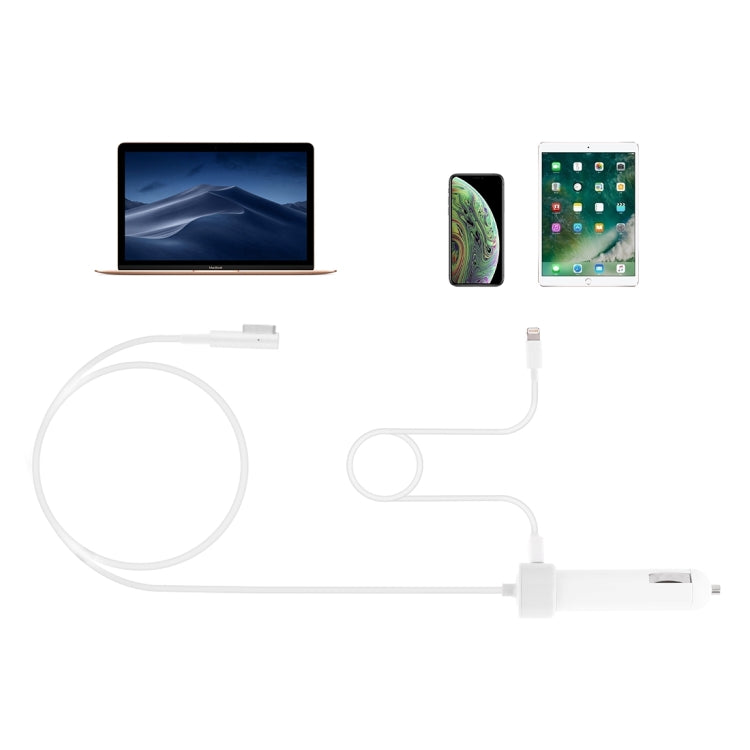 60W 5.1V 2.1A USB Interface Car Charger with 16.5V 3.65A L MagSafe Interface Data Cable(White) - Car Charger by PMC TechLife | Online Shopping South Africa | PMC TechLife