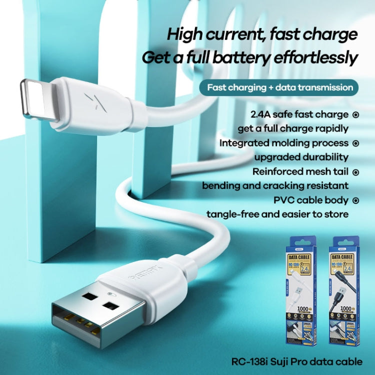 REMAX RC-138i 2.4A USB to 8 Pin Suji Pro Fast Charging Data Cable, Cable Length: 1m (White) - Normal Style Cable by REMAX | Online Shopping South Africa | PMC TechLife | Buy Now Pay Later Mobicred