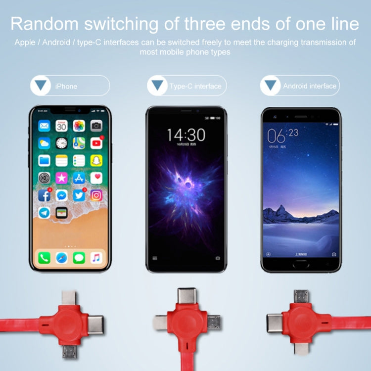 019-1 3 in 1 USB to 8 Pin + Micro USB + USB-C / Type-C Macaron Telescopic Data Cable with Storage Slot & Bracket, Cable Length: 1m (Purple) - Multifunction Cable by PMC TechLife | Online Shopping South Africa | PMC TechLife