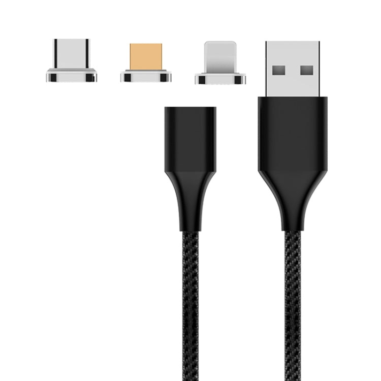M11 3 in 1 5A USB to 8 Pin + Micro USB + USB-C / Type-C Nylon Braided Magnetic Data Cable, Cable Length: 1m (Black) - Charging Cable & Head by PMC TechLife | Online Shopping South Africa | PMC TechLife