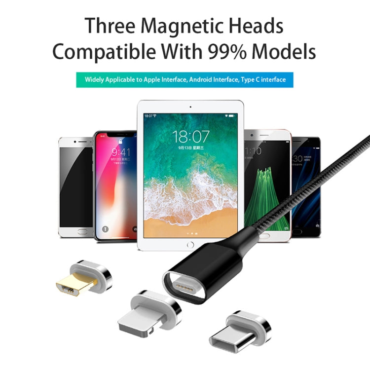 M11 3 in 1 5A USB to 8 Pin + Micro USB + USB-C / Type-C Nylon Braided Magnetic Data Cable, Cable Length: 2m (Black) - Charging Cable & Head by PMC TechLife | Online Shopping South Africa | PMC TechLife