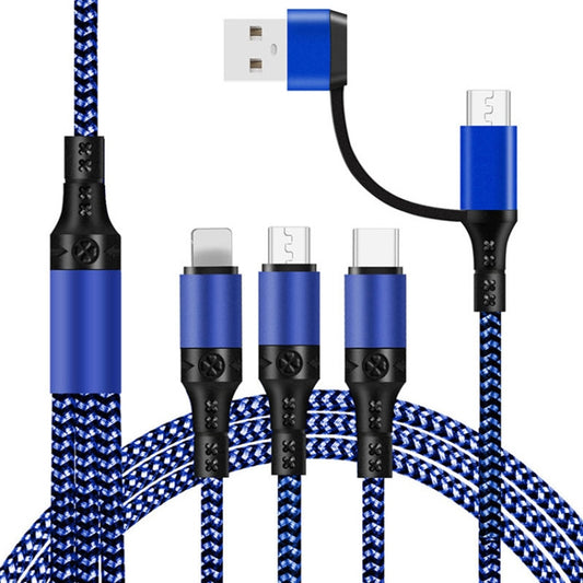 5 in 1 3A USB + USB-C / Type-C to 8 Pin + Micro USB + USB-C / Type-C Interface Two-color Braided Fast Charging Data Cable, Cable Length: 1.2m (Blue) - Multifunction Cable by PMC Jewellery | Online Shopping South Africa | PMC Jewellery