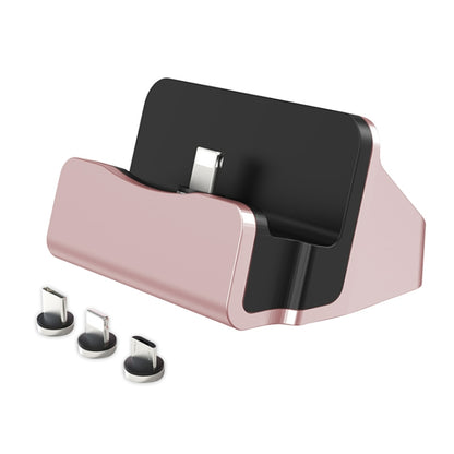 XBX-01 3 in 1 8 Pin + USB-C / Type-C + Micro USB Port Magnetic Charging Base(Pink) - Multifunction Charger by PMC Jewellery | Online Shopping South Africa | PMC Jewellery