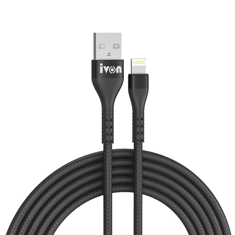 IVON CA92 2.4A Max USB to 8 Pin Rubber Fast Charging Data Cable, Length: 1.5m (Black) - Normal Style Cable by IVON | Online Shopping South Africa | PMC TechLife