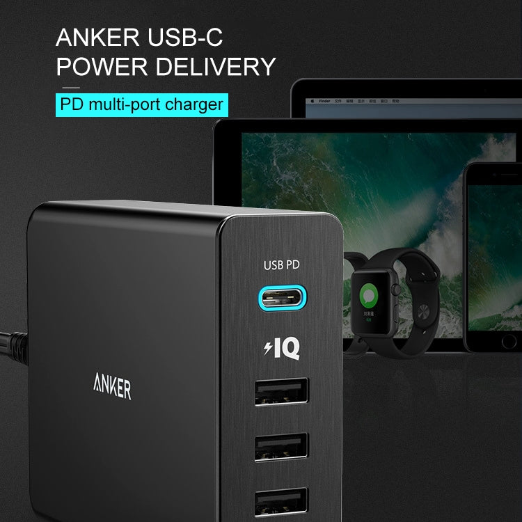 ANKER 2.4A USB-C / Type-C Power Delivery PD + 4 Ports Wall Changer for Mobile Phones / Tables / Macbooks, US Plug(Black) - Multifunction Charger by ANKER | Online Shopping South Africa | PMC Jewellery | Buy Now Pay Later Mobicred