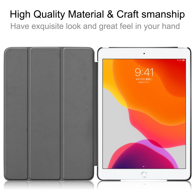 For iPad 10.2 Custer Texture Horizontal Flip Smart PU Leather Case with Sleep / Wake-up Function & Three-folding Holder (Gold) - iPad 10.2 Cases by PMC TechLife | Online Shopping South Africa | PMC TechLife