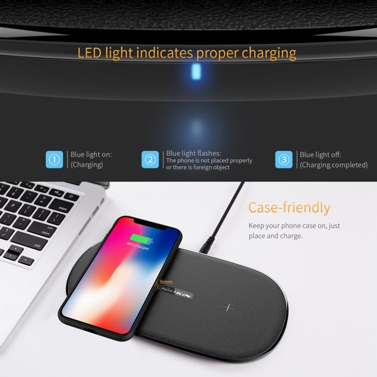 NILLKIN MC031 Gemini Dual Wireless Faster Charger QI Standard Smart Recognition 5/7.5/10W, For iPhone / Samsung / Nokia other QI Standard Smart Phones(Black) - Wireless Charger by NILLKIN | Online Shopping South Africa | PMC Jewellery