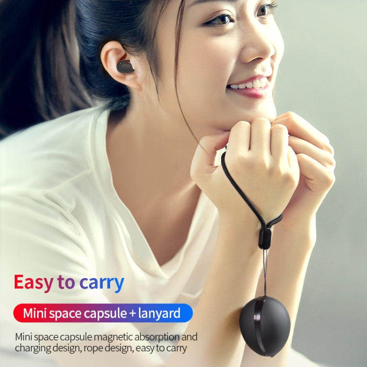 A10 TWS Space Capsule Shape Wireless Bluetooth Earphone with Magnetic Charging Box & Lanyard, Support HD Call & Automatic Pairing Bluetooth(Black) - TWS Earphone by PMC TechLife | Online Shopping South Africa | PMC TechLife