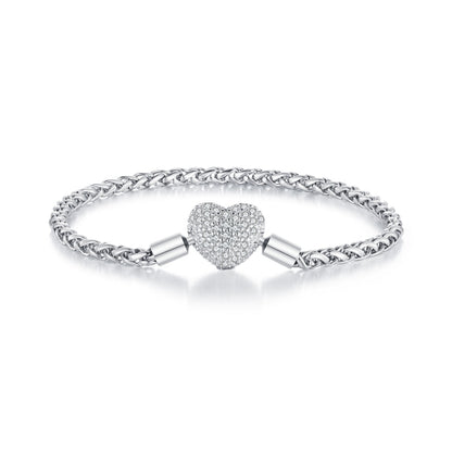 BSB133-19 Sterling Silver S925 White Gold Plated Zircon Heart Sparkling Bracelet - Bracelets by PMC Jewellery | Online Shopping South Africa | PMC Jewellery