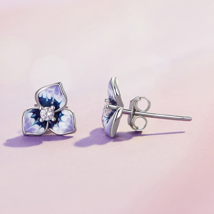 BSE860 Sterling Silver S925 White Gold Plated Zircon Pansy Stud Earrings - Stud Earrings & Earrings by PMC Jewellery | Online Shopping South Africa | PMC Jewellery