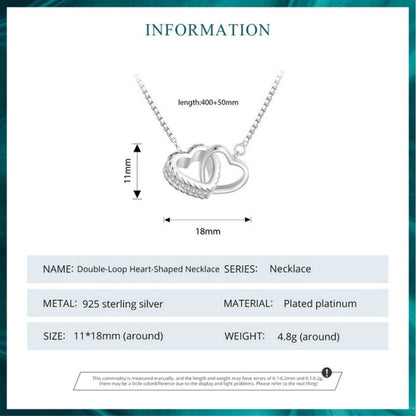 BSN339 Sterling Silver S925 White Gold Plated Zircon Dual Ring Heart Interlocking Necklace - Necklaces & Pendants by PMC Jewellery | Online Shopping South Africa | PMC Jewellery