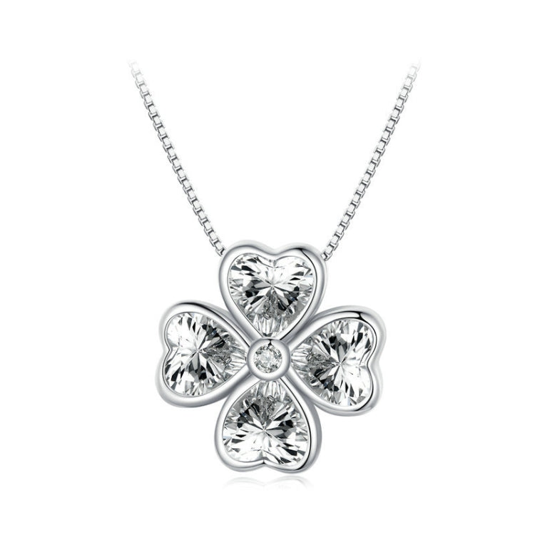 BSN334 Sterling Silver S925 White Gold Plated Lucky Clover Pendant Necklace - Necklaces & Pendants by PMC Jewellery | Online Shopping South Africa | PMC Jewellery