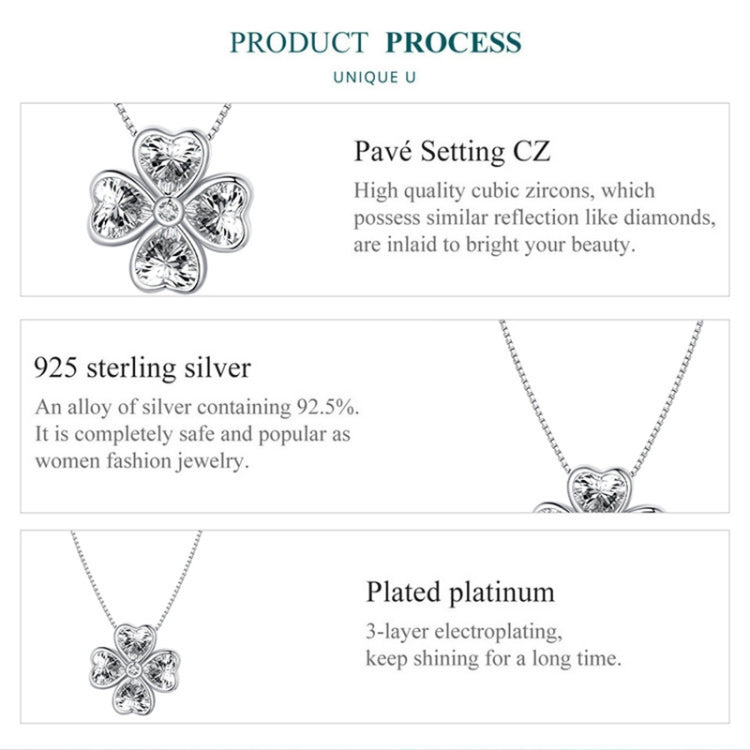 BSN334 Sterling Silver S925 White Gold Plated Lucky Clover Pendant Necklace - Necklaces & Pendants by PMC Jewellery | Online Shopping South Africa | PMC Jewellery