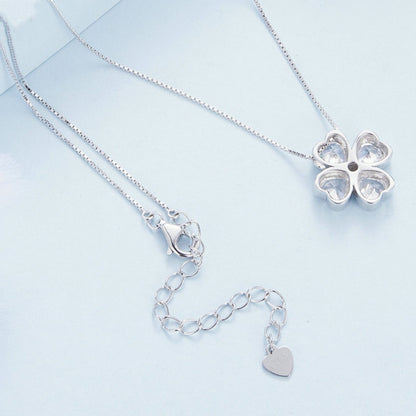 BSN334 Sterling Silver S925 White Gold Plated Lucky Clover Pendant Necklace - Necklaces & Pendants by PMC Jewellery | Online Shopping South Africa | PMC Jewellery