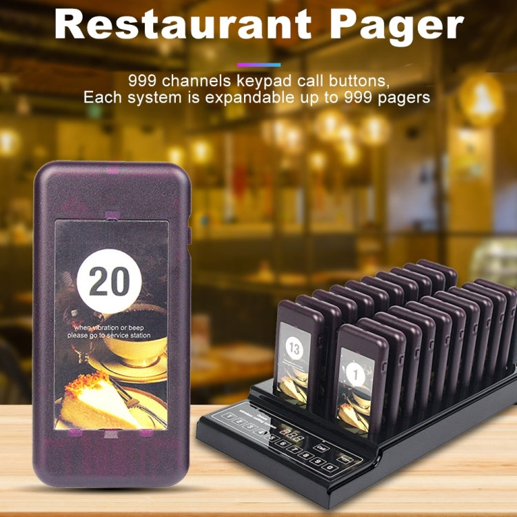 QC100 999 Channel Restaurant Wireless Paging Queuing Calling System with 20 Call Coaster Pagers, EU Plug - Alarm System by PMC TechLife | Online Shopping South Africa | PMC TechLife