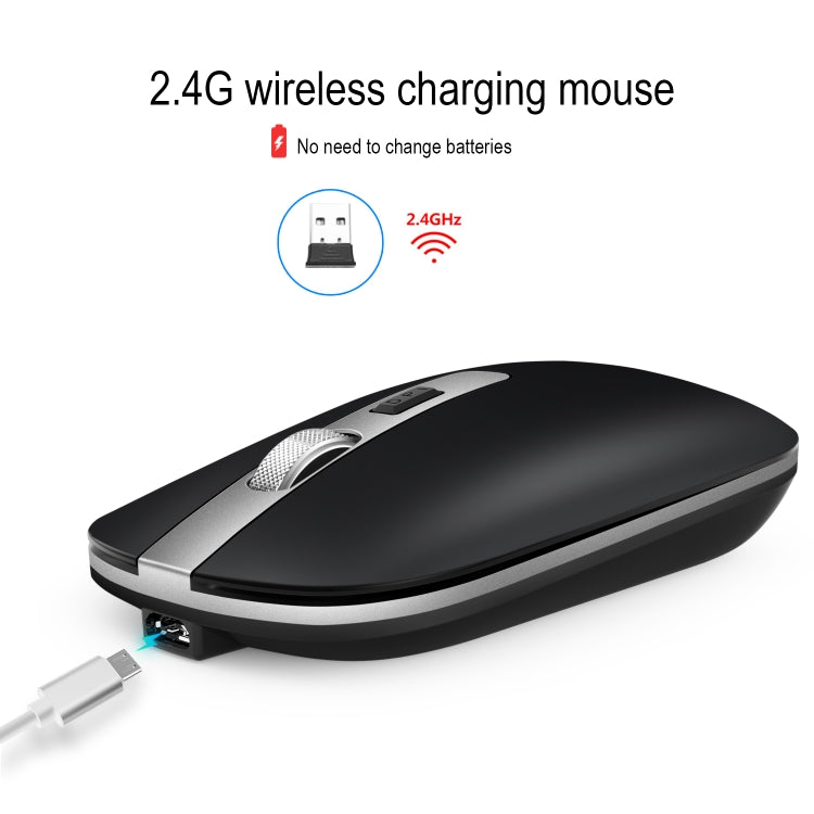 HXSJ M30 Rechargeable Wireless Mouse Metal Wheel Mute 2.4G Office Mouse 500 mAh Built-in Battery(Grey) - Wireless Mice by HXSJ | Online Shopping South Africa | PMC Jewellery | Buy Now Pay Later Mobicred