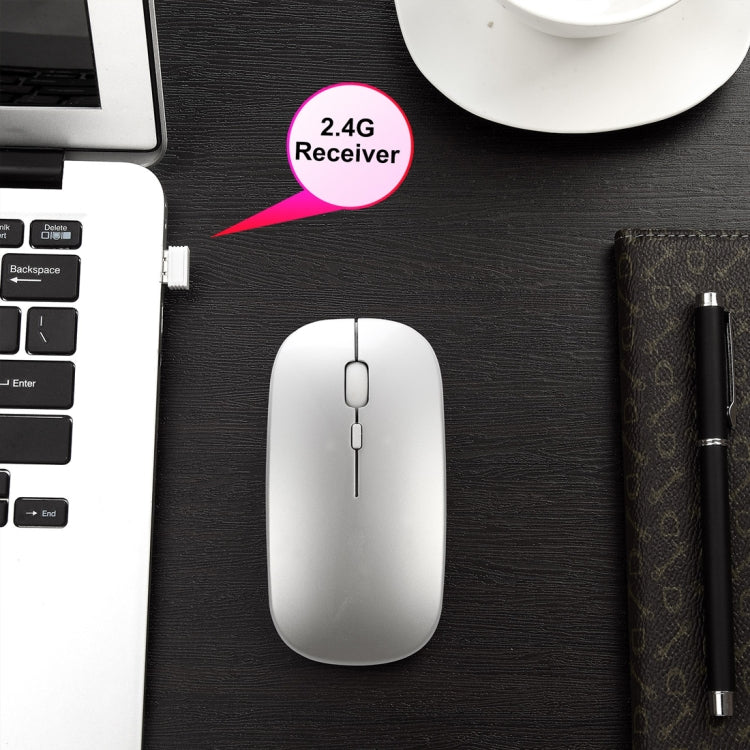 HXSJ M90 2.4GHz Ultrathin Mute Rechargeable Dual Mode Wireless Bluetooth Notebook PC Mouse (Silver) - Wireless Mice by HXSJ | Online Shopping South Africa | PMC TechLife | Buy Now Pay Later Mobicred