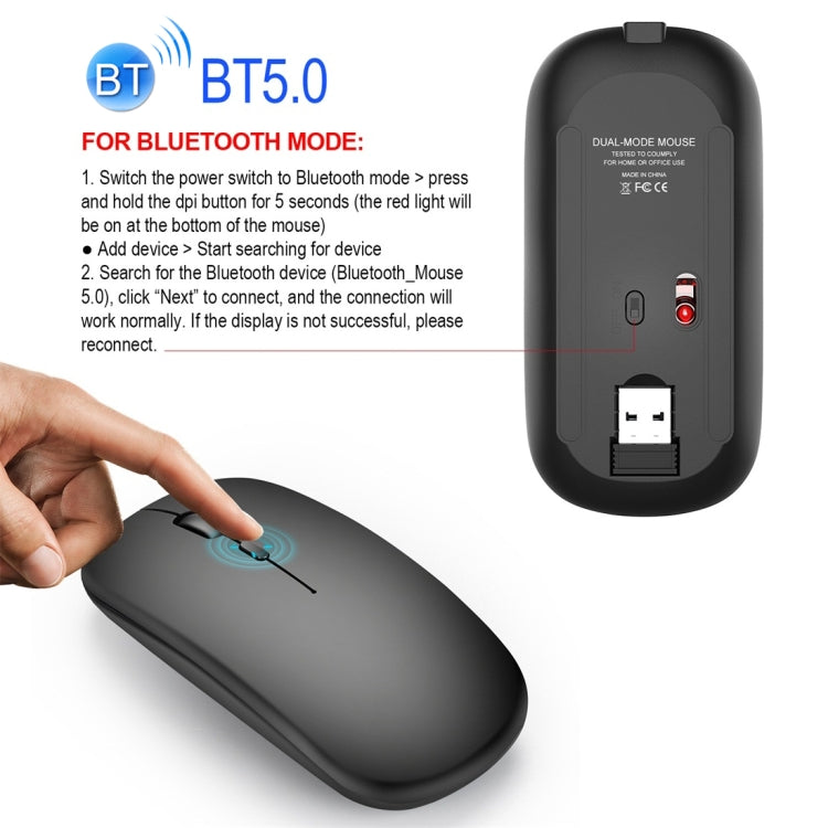 HXSJ M90 2.4GHz Ultrathin Mute Rechargeable Dual Mode Wireless Bluetooth Notebook PC Mouse (Silver) - Wireless Mice by HXSJ | Online Shopping South Africa | PMC TechLife | Buy Now Pay Later Mobicred