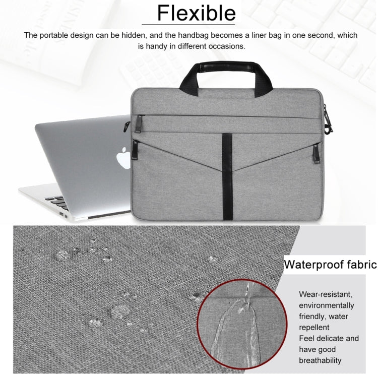 15.6 inch Breathable Wear-resistant Fashion Business Shoulder Handheld Zipper Laptop Bag with Shoulder Strap (Dark Gray) - 14.1 inch by PMC Jewellery | Online Shopping South Africa | PMC Jewellery
