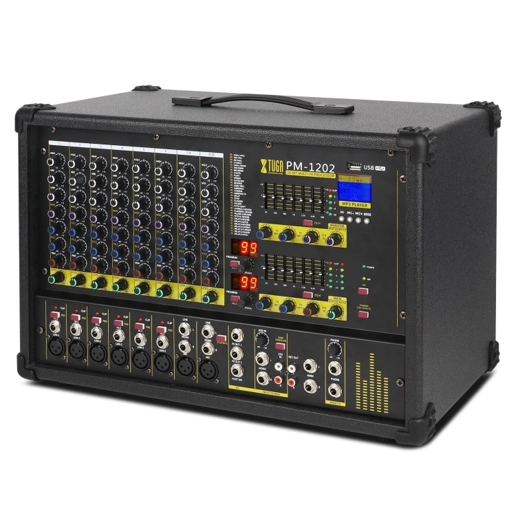 XTUGA PM1202 900W 10 Channel Stage Power Mixer 24Bit Multil-FX Processor Dual 99 DSP Effect DJ Amplifier (UK Plug) - Live Sound Effects Processors by XTUGA | Online Shopping South Africa | PMC TechLife