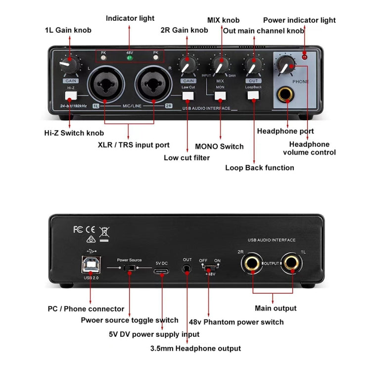 XTUGA M-22D Audio Interface Professional Sound Card - Live Sound Effects Processors by XTUGA | Online Shopping South Africa | PMC Jewellery