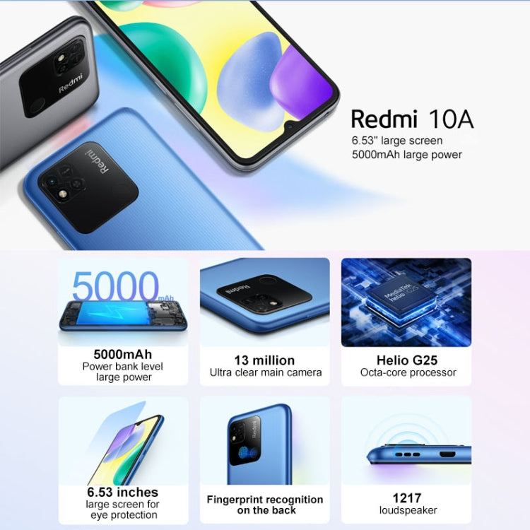 Xiaomi Redmi 10A, 4GB+64GB, 5000mAh Battery, Face Identification, 6.53 inch MIUI 12.5 MTK Helio G25 Octa Core up to 2.0GHz, Network: 4G, Dual SIM, Support Google Play(Blue) - Xiaomi Redmi by Xiaomi | Online Shopping South Africa | PMC Jewellery