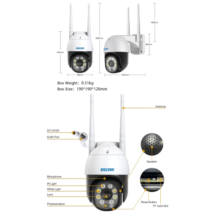 ESCAM PT207 HD 1080P WiFi IP Camera, Support Two Way Audio / Motion Detection / Night Vision / TF Card - Wireless Camera by ESCAM | Online Shopping South Africa | PMC Jewellery