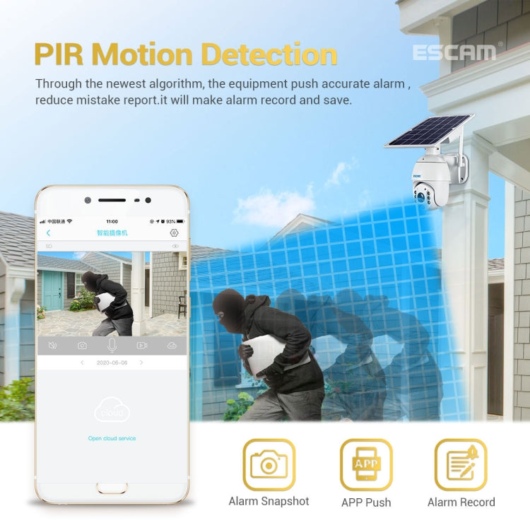 ESCAM QF280 HD 1080P IP66 Waterproof WiFi Solar Panel PT IP Camera without Battery, Support Night Vision / Motion Detection / TF Card / Two Way Audio (White) - Dome Camera by ESCAM | Online Shopping South Africa | PMC Jewellery | Buy Now Pay Later Mobicred