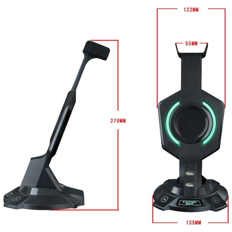 R-008-02 Luminous Integrated Mecha-shaped Headset Holder with Dual USB Ports & Computer Switch - Anti-lost & Holder by PMC TechLife | Online Shopping South Africa | PMC TechLife