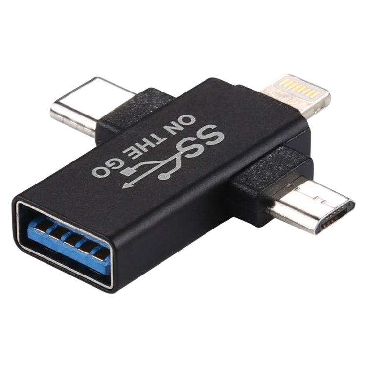 3 in 1 USB 3.0 to 8 Pin + Micro USB + USB-C / Type-C Interface Multifunctional OTG Adapter - OTG Adapter by PMC TechLife | Online Shopping South Africa | PMC TechLife