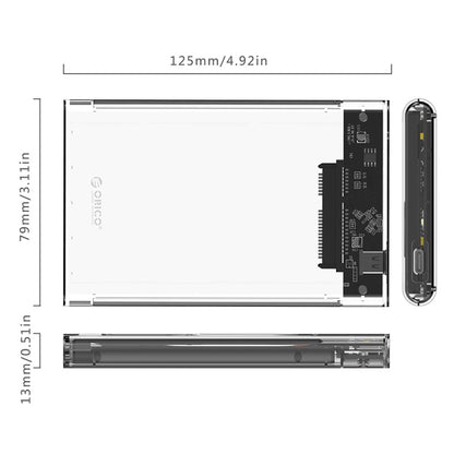 ORICO 2139C3-G2 SATA 2.5 inch USB3.1 Gen2 USB-C / Type-C Interface Transparent Hard Drive Enclosure, Support Storage Capacity: 4TB - HDD Enclosure by ORICO | Online Shopping South Africa | PMC Jewellery