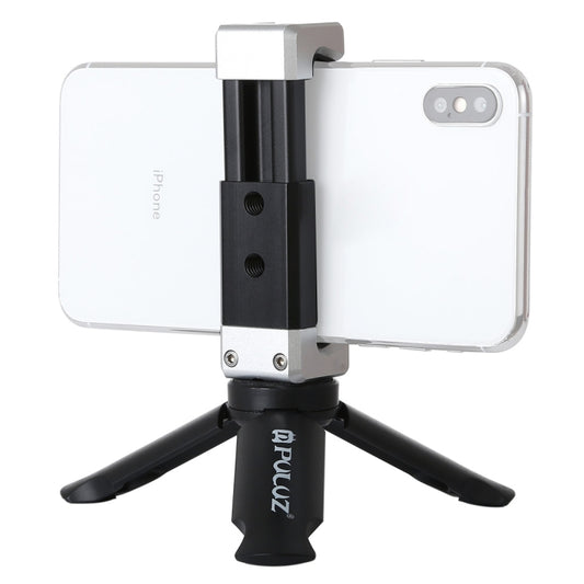 PULUZ Folding Plastic Tripod + Aluminum Alloy Clamp Bracket with Cold Shoe for iPhone, Galaxy, Huawei, Xiaomi, Sony, HTC, Google and other Smartphones - Desktop Holder by PULUZ | Online Shopping South Africa | PMC Jewellery