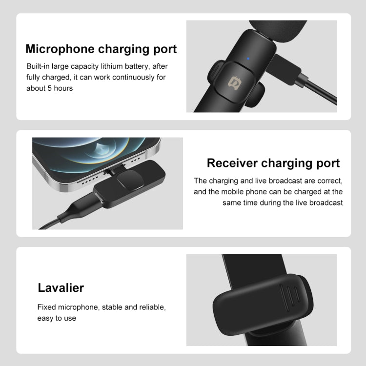PULUZ Wireless Lavalier Noise Reduction Reverb Microphone for 8-Pin Device, Support Phone Charging(Black) - Microphone by PULUZ | Online Shopping South Africa | PMC TechLife