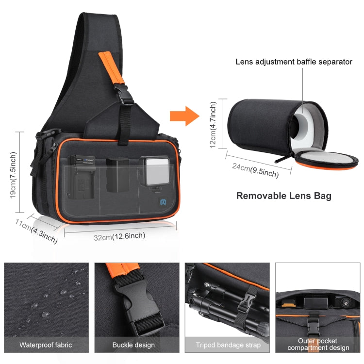 PULUZ Triangle Style SLR Camera Bag Sling Waterproof Backpack Shoulder Messenger Bags with Removable Lens Bag(Black) - free shipping - PMC TechLife - Order now!