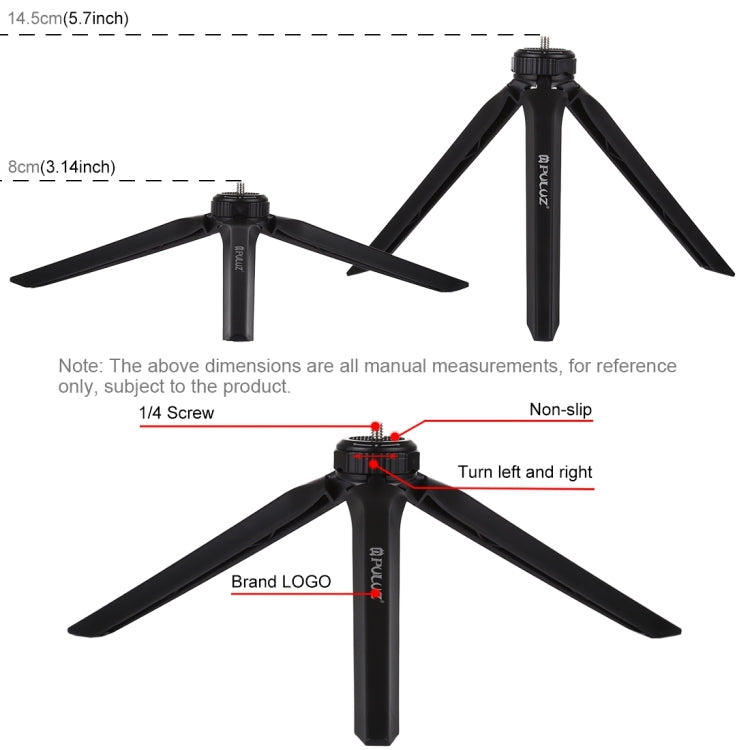 PULUZ Pocket Mini Plastic Tripod Mount with Phone Clamp for Smartphones(Black) - Tripods by PULUZ | Online Shopping South Africa | PMC TechLife