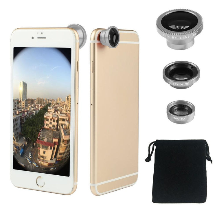 3 in 1 Photo Lens Kits (180 Degree Fisheye Lens + Super Wide Lens + Macro Lens), For iPhone, Galaxy, Sony, Lenovo, HTC, Huawei, Google, LG, Xiaomi, other Smartphones(Silver) - Combination Lens by PMC Jewellery | Online Shopping South Africa | PMC Jewellery