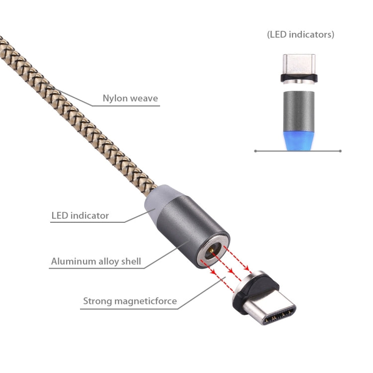 360 Degree Rotation 1m Weave Style USB-C / Type-C to USB 2.0 Strong Magnetic Charger Cable with LED Indicator(Gold) - Charging Cable & Head by PMC TechLife | Online Shopping South Africa | PMC TechLife