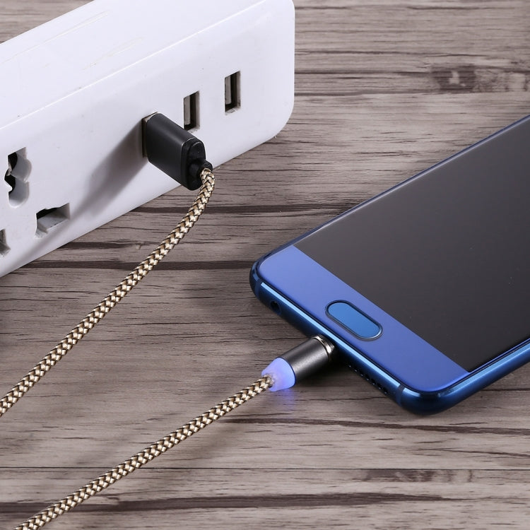 360 Degree Rotation 1m Weave Style USB-C / Type-C to USB 2.0 Strong Magnetic Charger Cable with LED Indicator(Gold) - Charging Cable & Head by PMC TechLife | Online Shopping South Africa | PMC TechLife